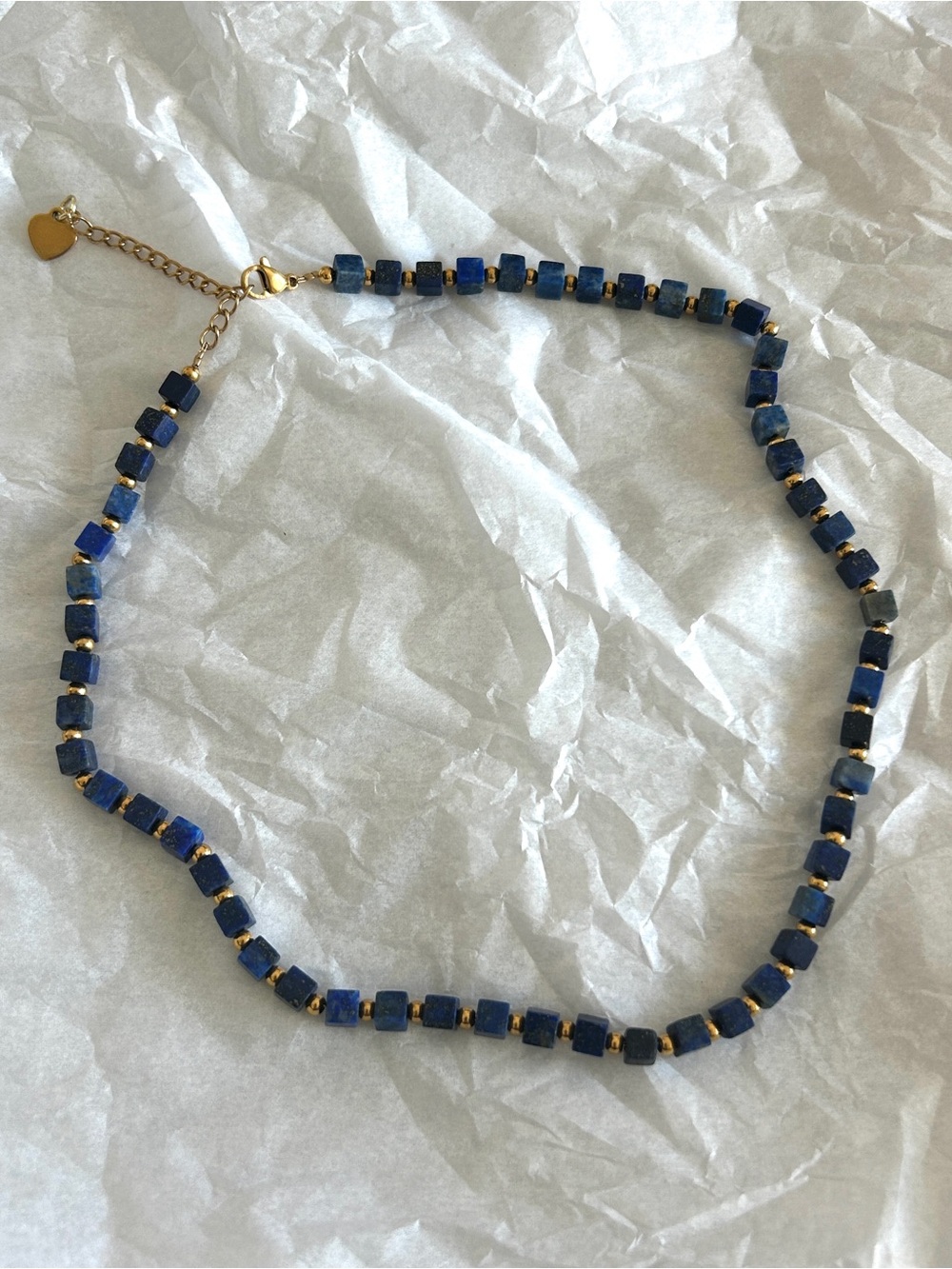 Gold-Accented Blue Bead Necklace